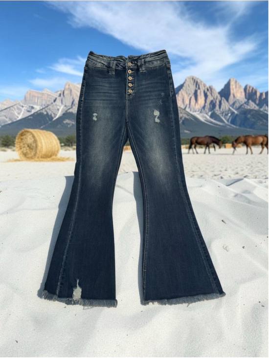KanCan Denim - Maurices KanCan Flare Jeans Raw Hem Womens 27 Blue High Rise Denim Hippie Retro